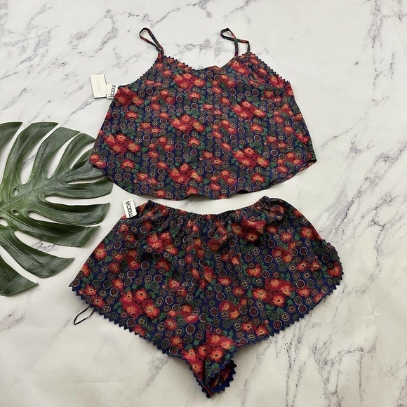 R Michael Alan Womens Vintage 3 Piece Pajama Set Size M NOS Red Blue Robe Pjs - Picture 14 of 16